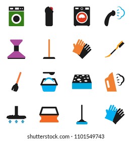 solid vector ixon set - broom vector, vacuum cleaner, mop, sponge, car fetlock, steaming, washer, washing powder, cleaning agent, rubber glove