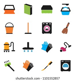 solid vector ixon set - broom vector, vacuum cleaner, mop, bucket, sponge, car fetlock, washing powder, rubber glove, washer