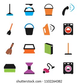 solid vector ixon set - broom vector, vacuum cleaner, mop, bucket, sponge, car fetlock, steaming, washer, washing powder