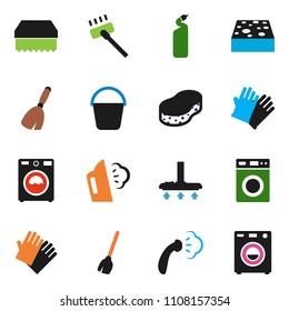 solid vector ixon set - broom vector, vacuum cleaner, bucket, sponge, steaming, washer, cleaning agent, rubber glove