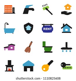solid vector ixon set - broom vector, water tap, vacuum cleaner, toilet, house hold, home, cottage, rent signboard, apartments, bath, fireplace, protect, password