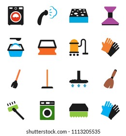 solid vector ixon set - broom vector, vacuum cleaner, mop, sponge, car fetlock, steaming, washer, washing powder, rubber glove