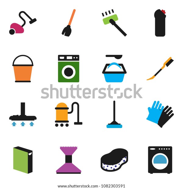 solid vector ixon set - broom vector, vacuum
cleaner, mop, bucket, sponge, car fetlock, washer, washing powder,
cleaning agent, rubber
glove