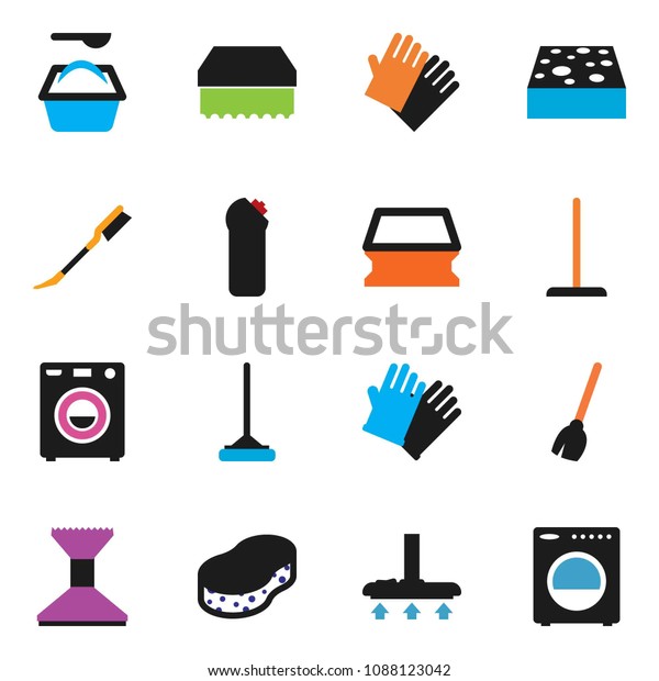 solid vector ixon set - broom vector, vacuum
cleaner, mop, sponge, car fetlock, washing powder, cleaning agent,
rubber glove, washer