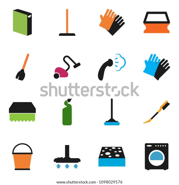 solid vector ixon set - broom\
vector, vacuum cleaner, mop, bucket, sponge, car fetlock, steaming,\
washing powder, cleaning agent, rubber glove,\
washer