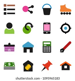 Solid Vector Ixon Set - Bucket Vector, Pen, University, Calculator, Target, Roller Skates, Mobile Phone, Social Media, Thumbtack, Menu, Home, Redo, User, Smart, Cash