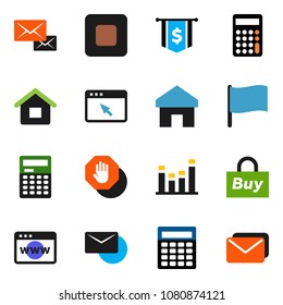 solid vector ixon set - calculator vector, flag, dollar, equalizer, stop button, browser, home, mail, house, buy