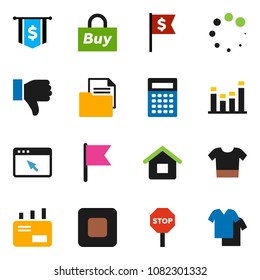 solid vector ixon set - calculator vector, flag, dollar, document, equalizer, finger down, stop button, browser, loading, house, buy, mail, clothes