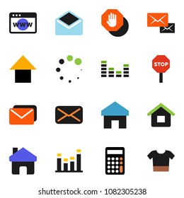 solid vector ixon set - calculator vector, arrow up, equalizer, mail, browser, home, loading, stop, house, clothes