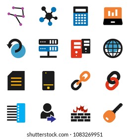 solid vector ixon set - calculator vector, document, laptop graph, mobile phone, social media, link, network, server, firewall, hub, undo, chain, globe, login, key