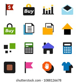 solid vector ixon set - calculator vector, flag, arrow up, dollar, document, equalizer, mail, stop button, home, loading, buy, clothes