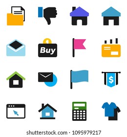 solid vector ixon set - calculator vector, flag, dollar, document, finger down, mail, browser, home, house, buy, clothes