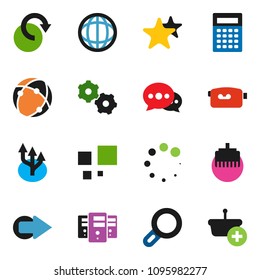 solid vector ixon set - calculator vector, world, video camera, favorites, connection, server, gear, lan connector, message, arrow, redo, loading, route, magnifier, basket