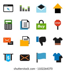 solid vector ixon set - calculator vector, flag, arrow up, dollar, document, equalizer, finger down, mail, browser, stop, buy, clothes