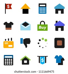 solid vector ixon set - calculator vector, arrow up, dollar flag, finger down, mail, stop button, home, loading, house, buy, clothes
