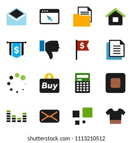 solid vector ixon set - calculator vector, dollar flag, document, equalizer, finger down, mail, stop button, browser, loading, house, buy, clothes