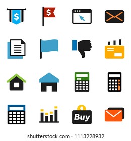 solid vector ixon set - calculator vector, flag, dollar, document, equalizer, finger down, mail, browser, home, house, buy