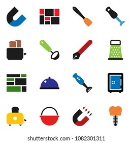 solid vector ixon set - camping cauldron vector, spatula, ladle, grater, toaster, blender, dish, pen, magnet, safe, consolidated cargo, tooth implant