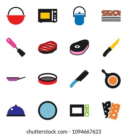 solid vector ixon set - camping cauldron vector, pan, spatula, knife, microwave oven, sieve, dish, steak, breads