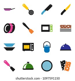 solid vector ixon set - camping cauldron vector, pan, skimmer, spatula, knife, microwave oven, plates, sieve, dish, breads