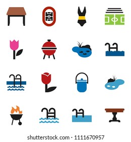 solid vector ixon set - camping cauldron vector, bbq, stadium, swimsuite, pool, tulip, pond, table