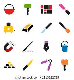 solid vector ixon set - camping cauldron vector, spatula, knife, toaster, pen, magnet, gold ingot, hand trainer, consolidated cargo, scalpel, tooth implant