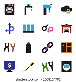 solid vector ixon set - car fetlock vector, window cleaning, shining, monitor dollar, water bottle, route, gender sign, chromosomes, cloud lock, chain, supply, garage, washer