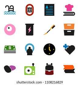 solid vector ixon set - car fetlock vector, cookbook, potato, backpack, archive, personal information, clock, enegry drink, pool, heart cross, stadium, radio, tomography, ovule, cash, signpost