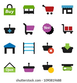 solid vector ixon set - cargo vector, warehouse, shelving, new, open, market, store, buy, basket, cart, scales