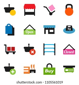 solid vector ixon set - cargo vector, weight, shelving, open, closed, shopping bag, market, store, mall, buy, basket, scales