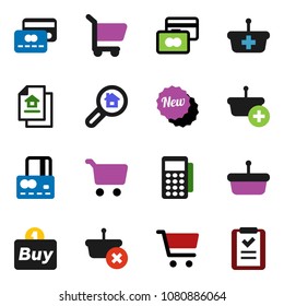 solid vector ixon set - cart vector, credit card, estate document, search, new, buy, reader, basket, shopping list
