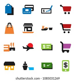 solid vector ixon set - cart vector, check, office, plane, port, credit card, shopping bag, store, mall, tap pay
