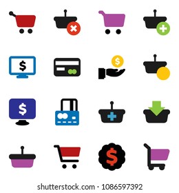 solid vector ixon set - cart vector, credit card, investment, dollar medal, monitor, basket