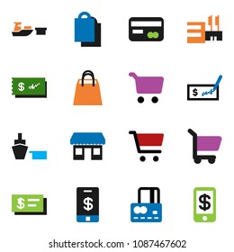 solid vector ixon set - cart vector, credit card, check, office, port, shopping bag, mall, tap pay