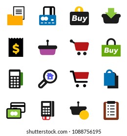 solid vector ixon set - cart vector, credit card, receipt, estate document, search, shopping bag, buy, reader, basket, list