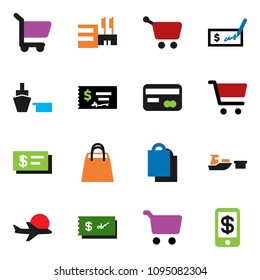 solid vector ixon set - cart vector, check, plane, port, credit card, shopping bag, mall, tap pay
