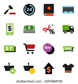 solid vector ixon set - cart vector, dollar growth, cash, sale, new, 24 hour, barcode, basket, auction, delivery, catalog, check, tap pay, coupon, clothes