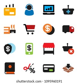 solid vector ixon set - cart vector, laptop graph, credit card, dollar coin, market, mall, support, basket, delivery, mail, catalog, tap pay, coupon, shield, package