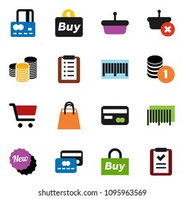 solid vector ixon set - cart vector, credit card, coin stack, new, shopping bag, buy, barcode, basket, list