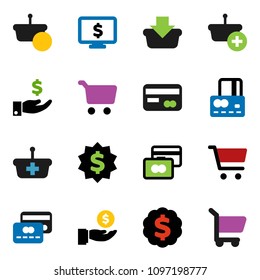 solid vector ixon set - cart vector, credit card, investment, dollar medal, monitor, basket