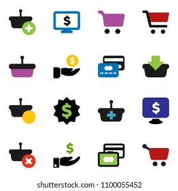 solid vector ixon set - cart vector, credit card, investment, dollar medal, monitor, basket