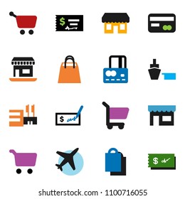 solid vector ixon set - cart vector, credit card, check, office, plane, port, shopping bag, store, mall