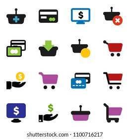 solid vector ixon set - cart vector, credit card, investment, monitor dollar, basket