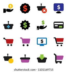 solid vector ixon set - cart vector, investment, dollar medal, monitor, credit card, basket