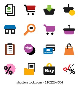 solid vector ixon set - cart vector, office, cargo search, estate document, credit card, new, shopping bag, percent, buy, basket, list, coupon