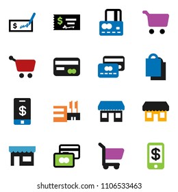 solid vector ixon set - cart vector, credit card, check, office, shopping bag, store, mall, tap pay
