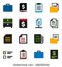solid vector ixon set - case vector, clipboard, document, archive, exam, annual report, receipt, newspaper, network, estate
