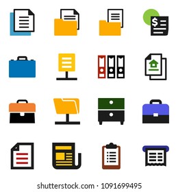 solid vector ixon set - case vector, document, archive, binder, clipboard, receipt, newspaper, network folder, estate
