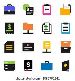 solid vector ixon set - case vector, clipboard, certificate, document, archive, annual report, receipt, network folder, big data, estate, catalog