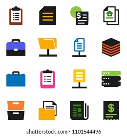 solid vector ixon set - case vector, clipboard, document, archive, receipt, newspaper, network folder, big data, estate